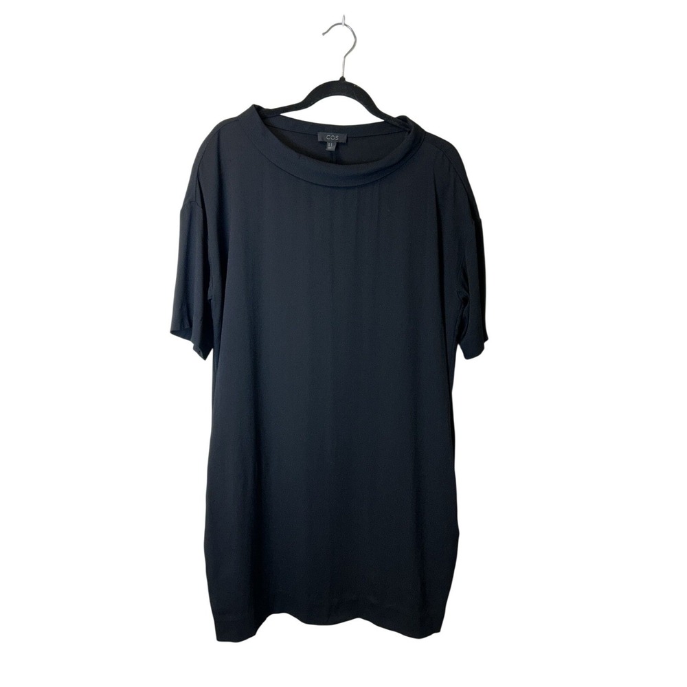 COS Black Short Sleeve Rolled Neck Shift Dress Size 10 Minimalist LBD